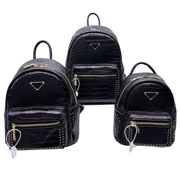 

luxurys handbag prads designer bags women double shoulders alligator rivet bag men genuine leather handbag purse luxury backpack 3 size tote, Red;black