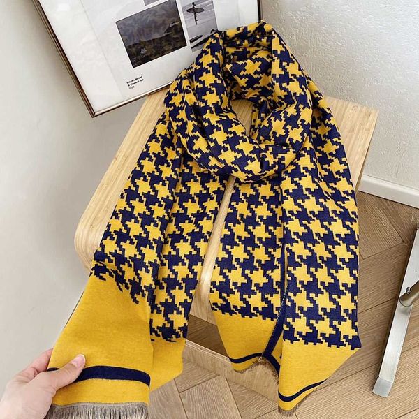 

scarves thousand bird women's winter 2021 new lattice imitation cashmere scarf warm shawl thickened bib, Blue;gray
