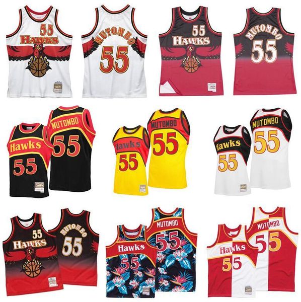 

custom stitched dikembe mutombo basketball jersey s-6xl mitchell & ness 1996-97 mesh hardwoods classics retro version men women youth jersey, Black;red