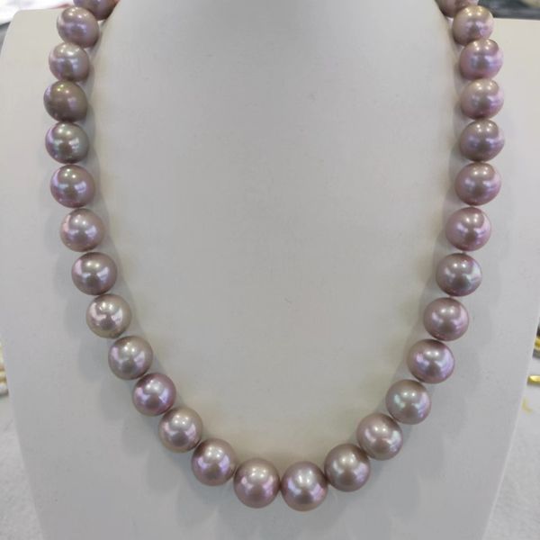 

freshwater purple pearl necklace 12-13mm large round 50cm long fashionable and elegant women's jewelry jewelry suitable for wedding par, Silver
