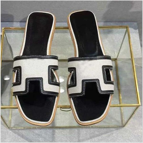 

designer slippers summer beach shoes chypre h sandal women lady fashion flat loafers slides genuine leather brow yellow green white wedge sa, Black