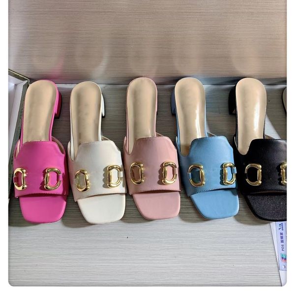 

metal buckle designer slippers women g open toe slides letter 5a leather high heels classic luxury brand outdoor golden outdoor indoor chunk, Black