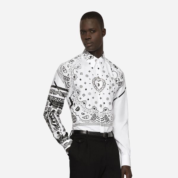 

dsq phantom turtle martini scarf print cotton shirt mens designer shirts brand clothing men long sleeve dress shirt hip hop style 841767, White;black