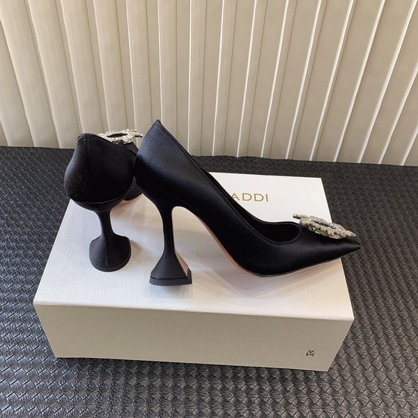 

amina muaddi shoes dress pumps high heels sandals factory shoes luxury saeda crystal strap satin suede leather wedding party womens box 0o41, Black