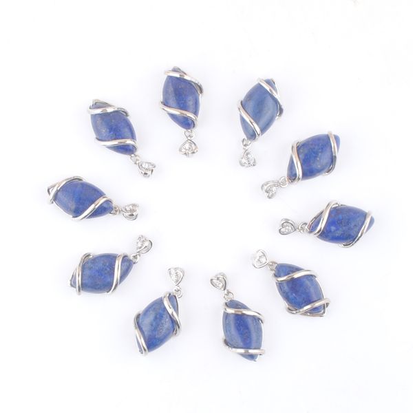 

natural stone lapis lazuli horse eye shape pendants fashion healing charms pendulum necklace making accessories n3248, Silver
