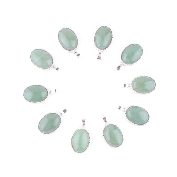 

natural stone pendants oval bead aventurine dangle pendant for necklace jewelry making popular n3331, Silver