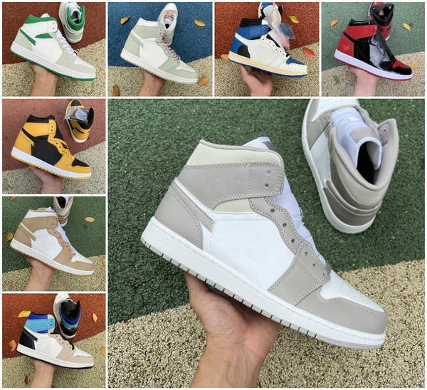 

boots jumpman patent bred 1 1s basketball shoes men women university blue visionaire zen master dark mocha twist linen tan gum bio hack hype, Black