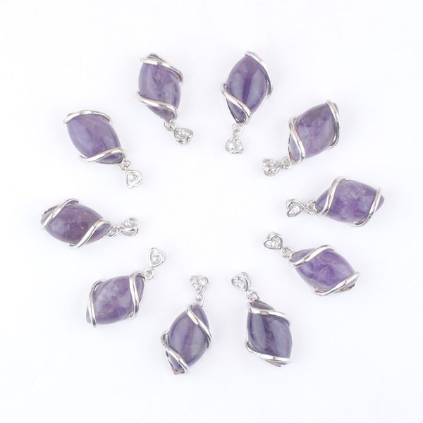 

natural stone amethysts horse eye shape pendants fashion healing charms pendulum necklace making accessories n3246, Silver
