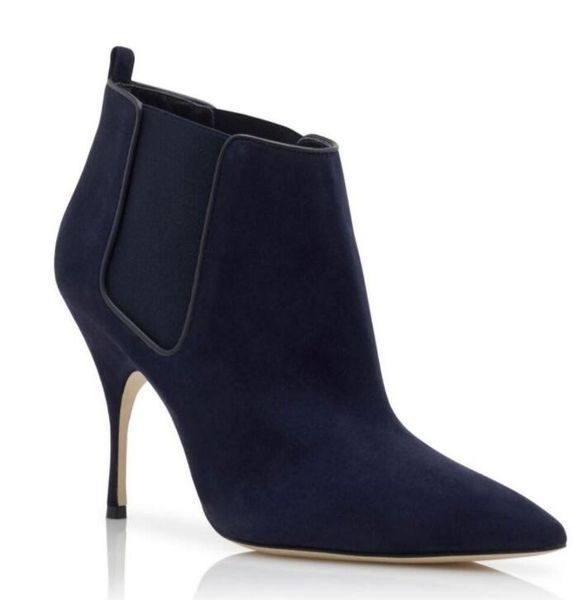 

winter chelsea design dildi ankle boot couture calfskin leather suede cusp women brand booties elegant stiletto fashion boots wedding party, Black