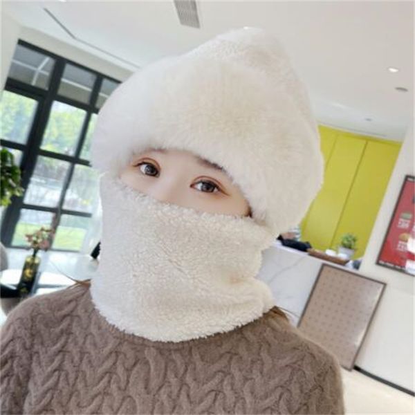 

outdoor warm scarf beanie set fashion mens ladies plush thicken caps windproof bib mask ear protection cold insulation hats, Blue;gray