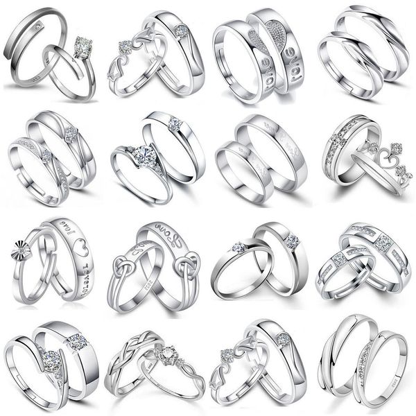 

Lots Wholesale 1Pairs Unisex Men Women 925 Silver Plated CZ Couple Lovers Charm Bridal Wedding Rings Band Engagement Rings