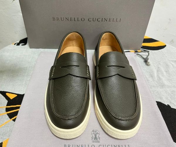 

leather mens real leisure flats dress shoes slip on loro walk luxury nubuck designer brunello loafers mocassin enic, Black