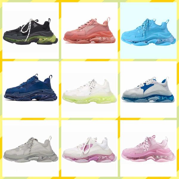 

women men triple s sneaker clear sole dad casual shoes crystal bottom paris leisure sneakers for vintage old grandpa trainer chaussures size, Black
