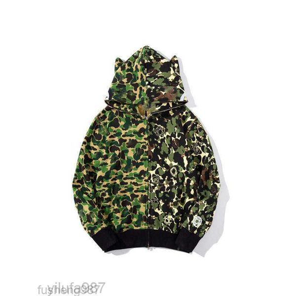 

men's hoodies sweatshirts mans shark jaw bathing camouflage ape camo full zipper hoodie sweats coat jacket clothes, Black
