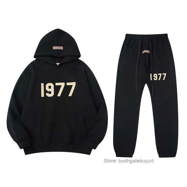 

high street fashion brand e mens tracksuits autumn and winter new 1977 flocking digital printing sports leisure suit hoodie, Gray