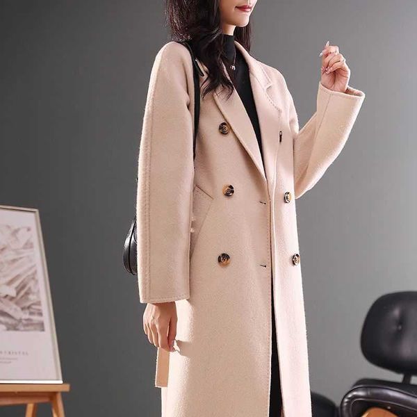 

ladies woolen coats max designer cardigan cashmere coat winter long warm windbreaker solid color, Black