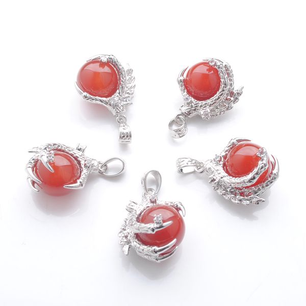 

natural stone red agates pendants round ball bead dragon claw crystal reiki chakra women dangle pendant gift n3116, Silver