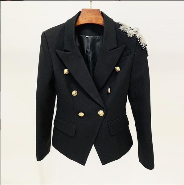

1020 xxl 2022 autumn women's jackets coat long sleeve lapel neck polyester black beads fashion womens clothes oulaidi, Black;brown