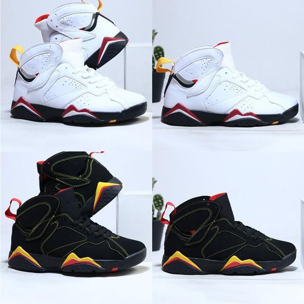 

men 7 mid cardinal basketball shoes citrus color sneakers black suede leather upper ribbon pull ring at heel