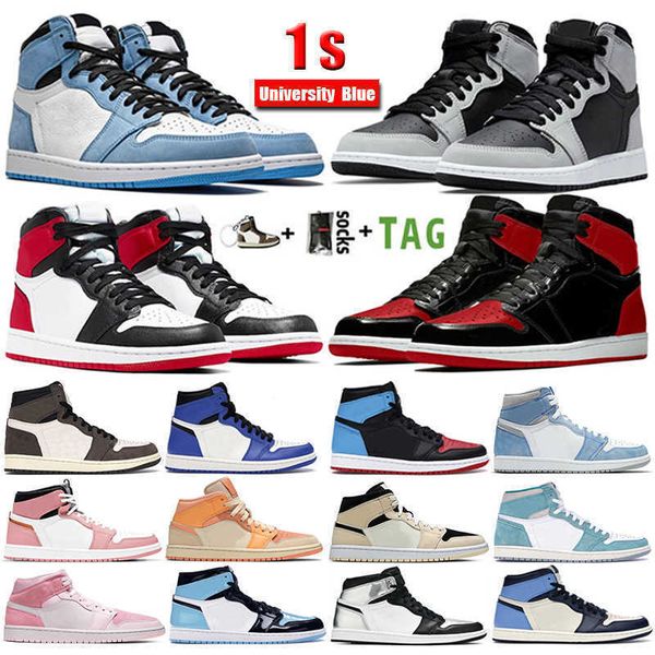 

boots 1s mens basketball shoes university blue 1 unc dark mocha hyper royal pine green paint drip men sports women sneakers trainers, Black