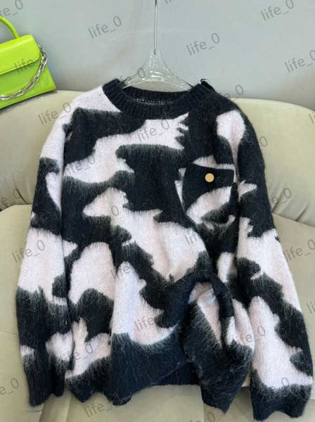

brand womens sweater cow print mohair pullover sweaters metal buttons adorn shoulder pocket knitwear classic casual style warm fashion desi, White;black