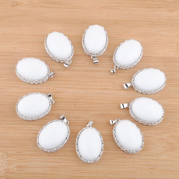 

natural stone pendants oval bead white jades dangle pendant for necklace jewelry making popular n3327, Silver