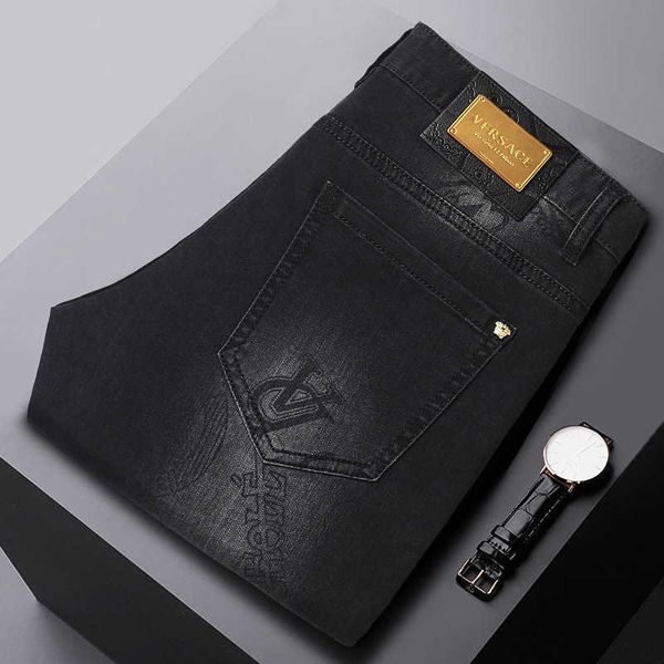 

2022 autumn high-end jeans men's slim trend elastic light luxury pants casual leg pants, Blue