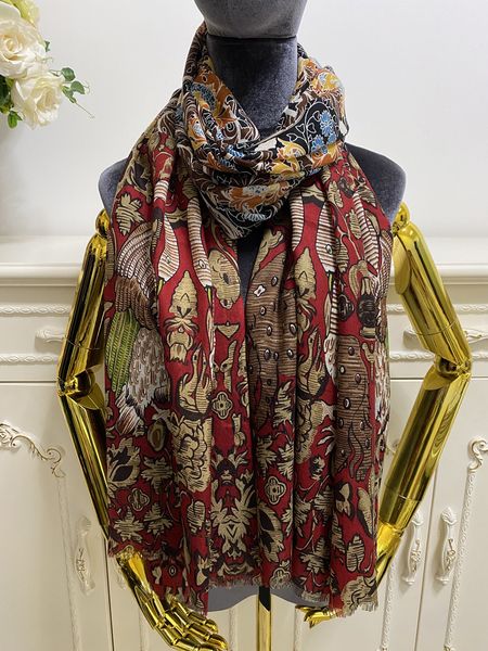 

women's long scarves goodquality 100% cashmere material thin and soft print letters floral pattern size 190cm - 105cm, Blue;gray