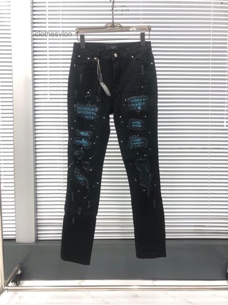 

black amirs amiris designer jeans jean y style splash limited hole ironing blue red diamond brand elastic slim fit 92bs