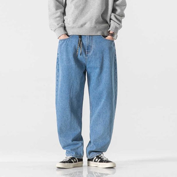 

spring 2022 new simple solid light blue jeans men's street wash loose straight pants