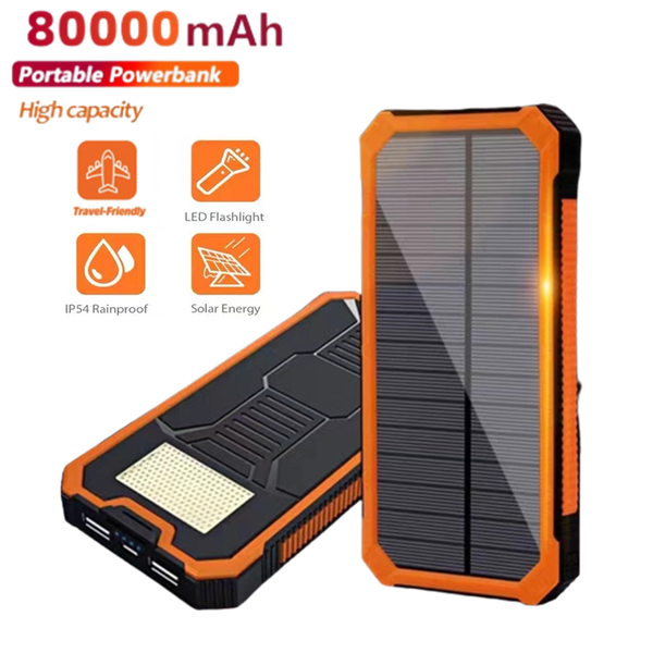 Huge Capacity Solar Power Bank 80000mAh Dual-USB Waterproof Battery Charger For All Phone Iphone Huawei Xiaomi