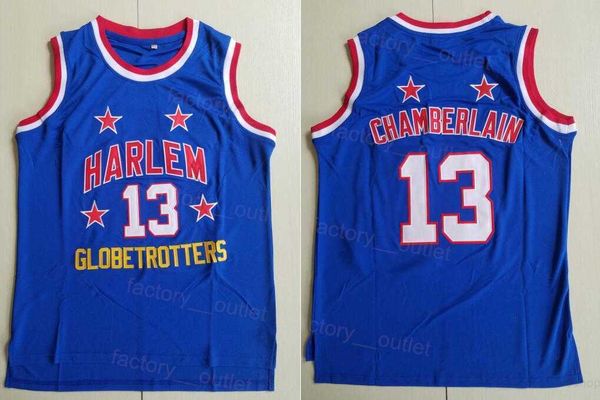 

movie basketball harlem globetrotters wilt chamberlain jersey 13 men team color blue embroidery and sewing for sport fans breathable pure co, Black