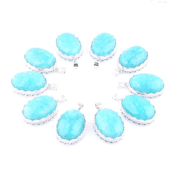 

pendant amazonite gem stone egg shape bead pendant & necklace reiki healing women jewelry n3328, Silver