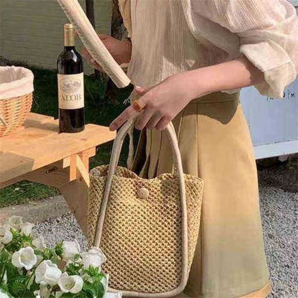 

handbags outlet heat leather portable bucket grid version sling single shoulder messenger hollow women's bag straw woven bucket bag