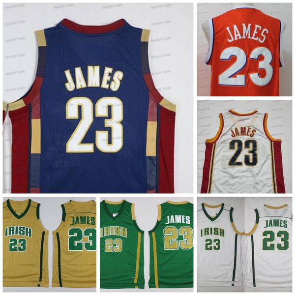 

retro 23 james basketball jersey irish st. vincent mary 23 ncaa high school basketball mens jerseys green white orange stitched, Black;red