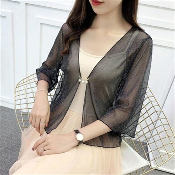 

women's knits women's tees korean femme cardigan lace jacket open stitch 2022 purple black pink ultra-thin summer women shrugs, White