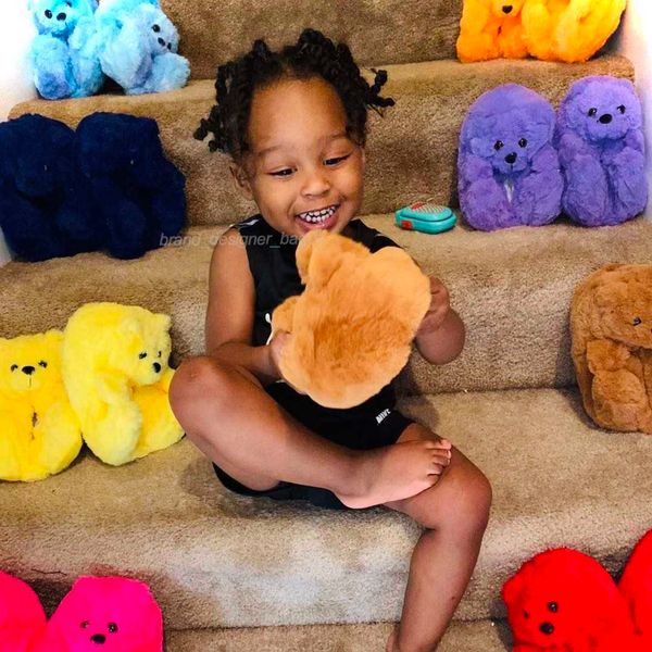 

slippers new color teddy bear kids slipper suitable for 5-10 years olds kids house bedroom fur slipper for boy and girl 102922h, Black