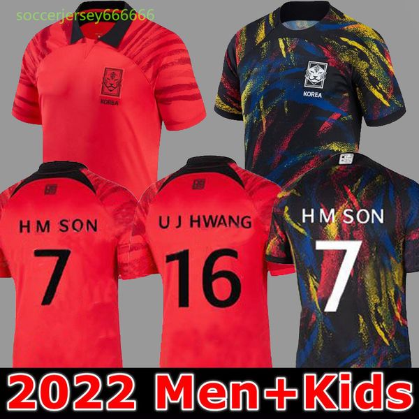 

south korea 2022 soccer jerseys home away son uj hwang kim hwang lee jeong sung lee kwon 2023 jersey football shirts kids red 22 23 set fult, Black;yellow