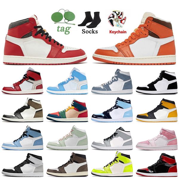 

2023 starfish 1s jumpman 1 basketball shoes high og lost and found dark mocha taxi yellow toe university blue patent bred trainers sneakers