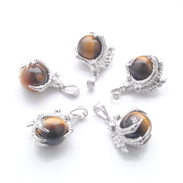 

natural stone tigers eye pendants round ball bead dragon claw crystal reiki chakra women dangle pendant gift n3111, Silver
