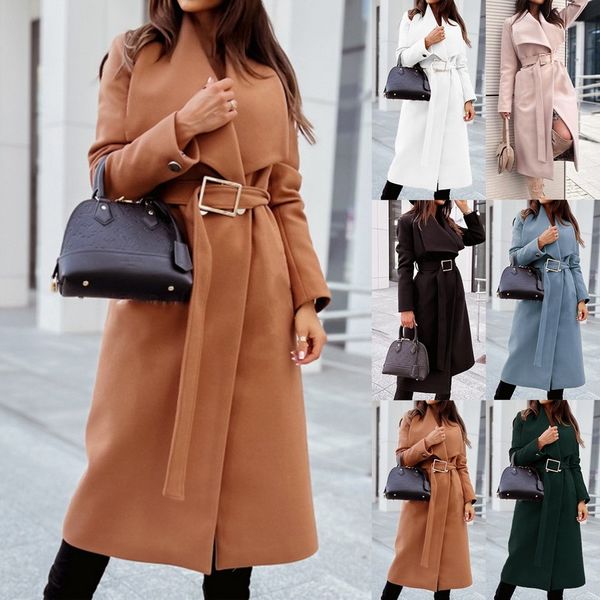 

qnpqyx winter women's jacket temperament mid-length thick woolen long-sleeved trend blends red fashionable woolen coats, Black