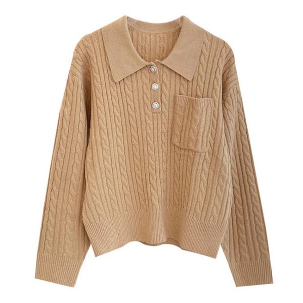 

10012 2022 autumn sweaters women's pullover khaki lapel neck long sleeve brand same style women's qianhe, White;black