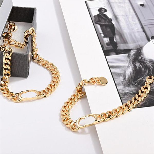 

luxury designers jewelry fashion womens bracelet necklace 18k gold plated letter chunky bib choker bangle pendant link chain desig225q, Silver