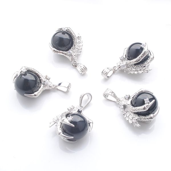 

natural stone obsidian pendants round ball bead dragon claw crystal reiki chakra women dangle pendant gift n3112, Silver