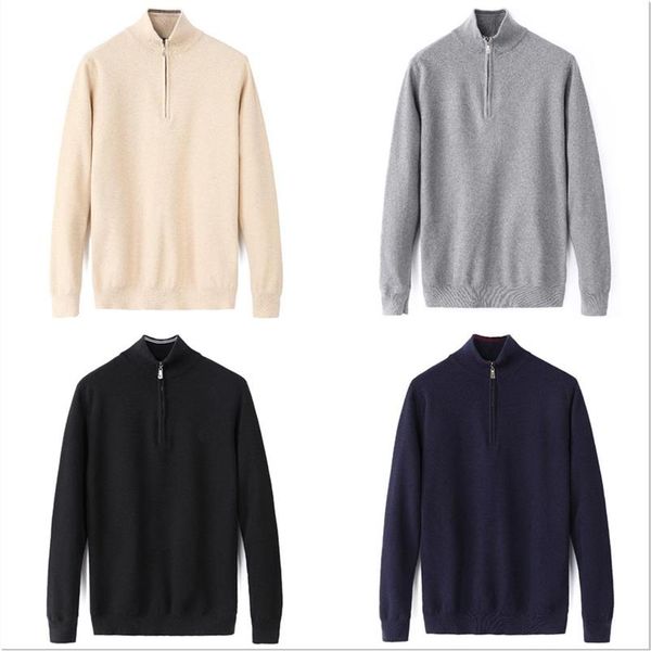 

mens designer winter sweater casual pullover knit jumpers zip long pullovers famous brand youth autumn solid color200t, White;black