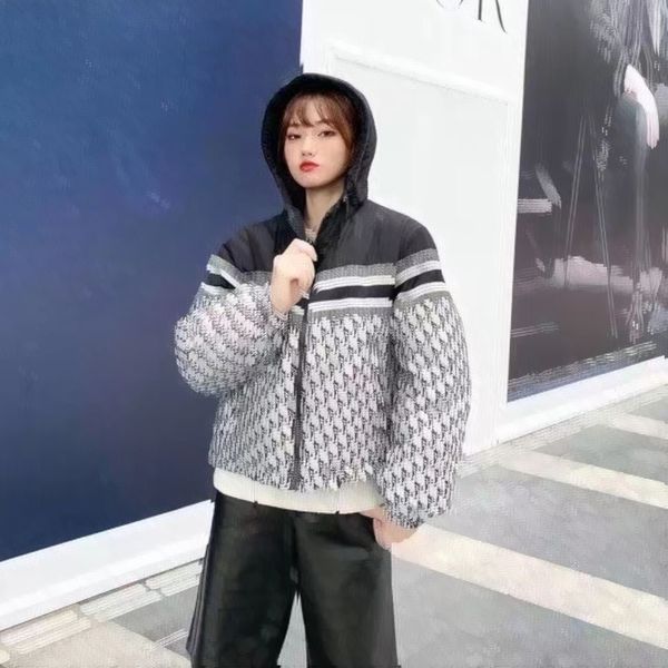 

women's down & parkas gorgeous 2022 design brand leopard print letter printed double-sided long sleeve hooded cotton jacket denim jacke, Black