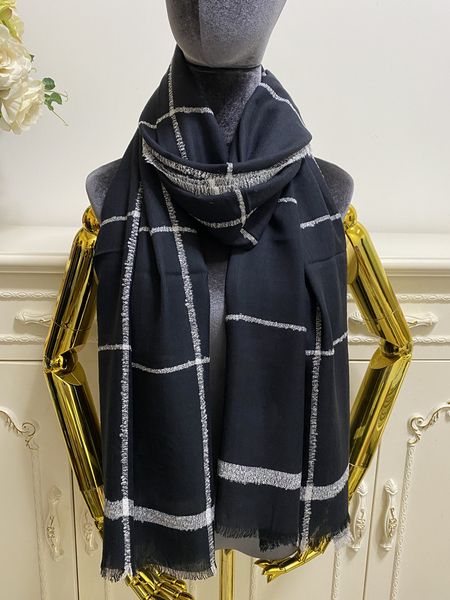 

women's long scarves goodquality 100% wool material thin and soft embroidery letter pattern size 200cm - 90cm, Blue;gray