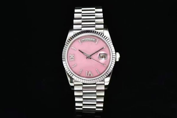 

fashion ladies mechanical watch original imported super movement self-winding diameter 36mm pink literal scale inset diamond sapphire mirror, Slivery;brown