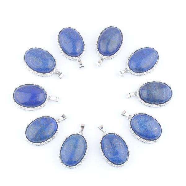 

natural stone pendants lapis lazuli oval shape bead man women popular fashion jewelry n3334, Silver