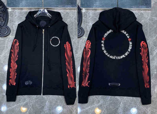 

men's hoodies sweatshirts designer luxury classic fashion mens zipper ch horseshoe sanskrit cross print pullover hooded quality sweater, Black